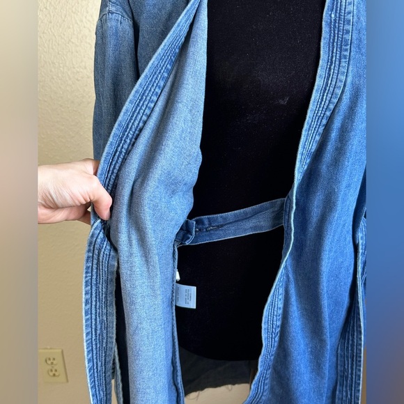 GRLFRND Womens Kate Robe Denim Jean Wrap Mini Raw-Edge-Hem Dress - Picture 5 of 7
